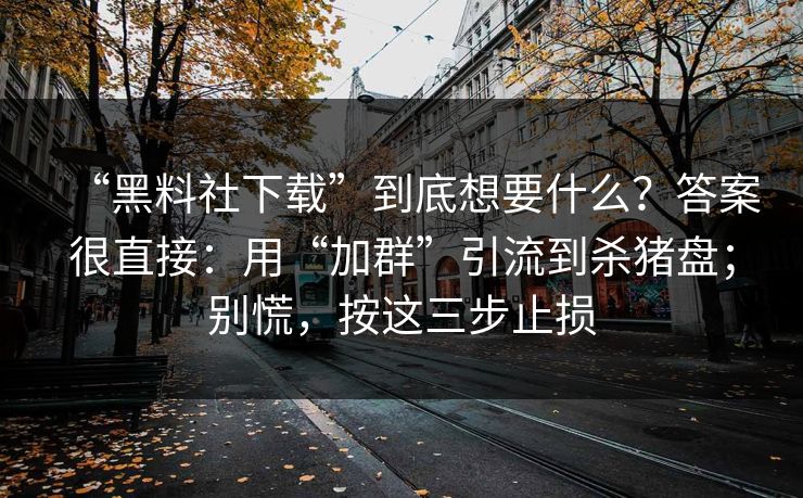 “黑料社下载”到底想要什么？答案很直接：用“加群”引流到杀猪盘；别慌，按这三步止损